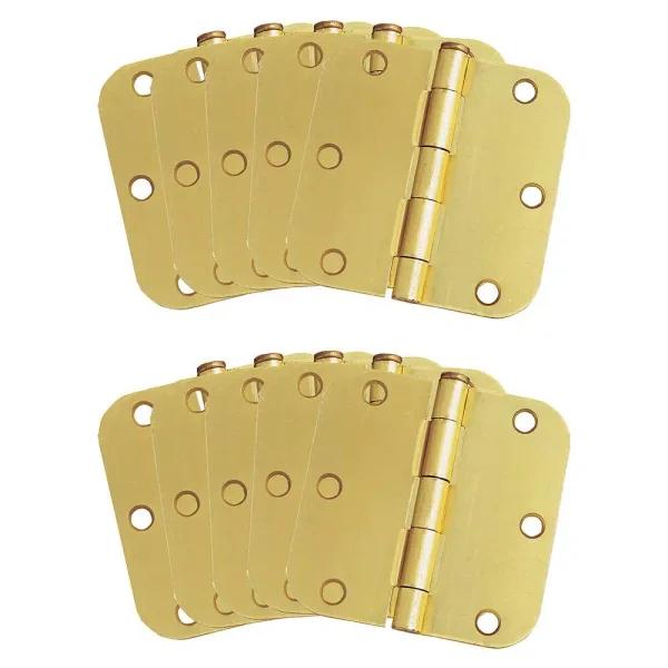 Design House 3.5 in. x 5/8 in. Radius Satin Brass Steel Door Hinges, 10-Pack