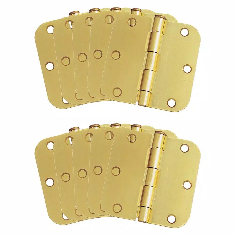Design House 3.5 in. x 5/8 in. Radius Satin Brass Steel Door Hinges, 10-Pack