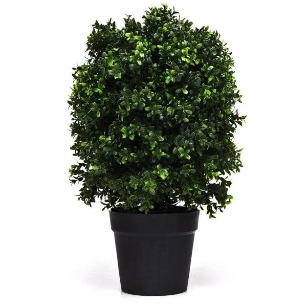 Costway 24 in. Artificial Boxwood Topiary Ball Tree Set of 2 - Indoor/Outdoor Faux Greenery
