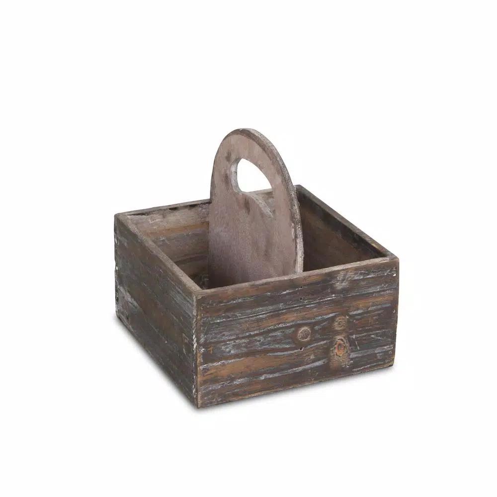 Cheungs Brown Wooden Square Caddy Decorative Tray with Raised Handle