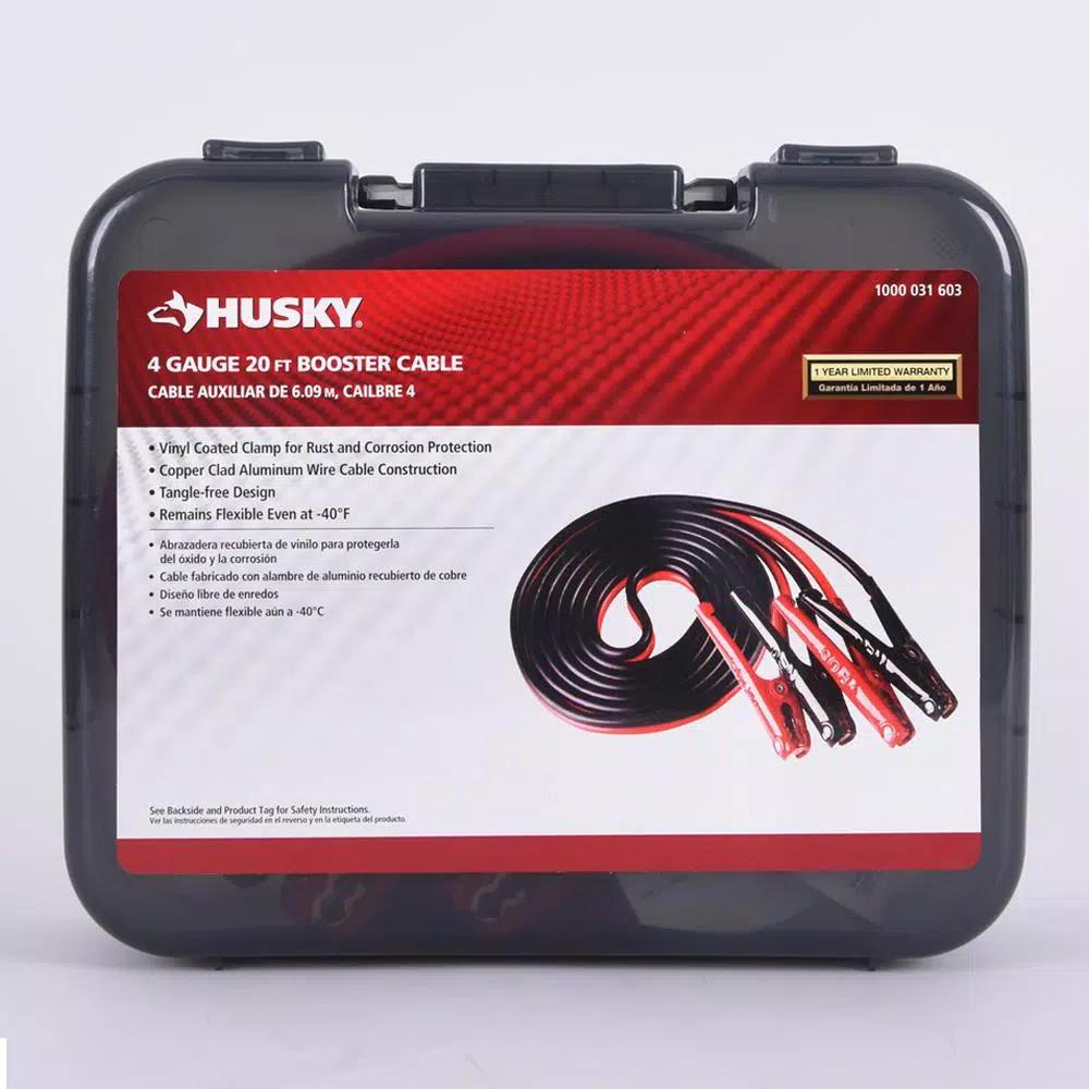 Husky 20 ft. 4-Gauge Battery Booster Cables, 250 A, Copper Clad Aluminum