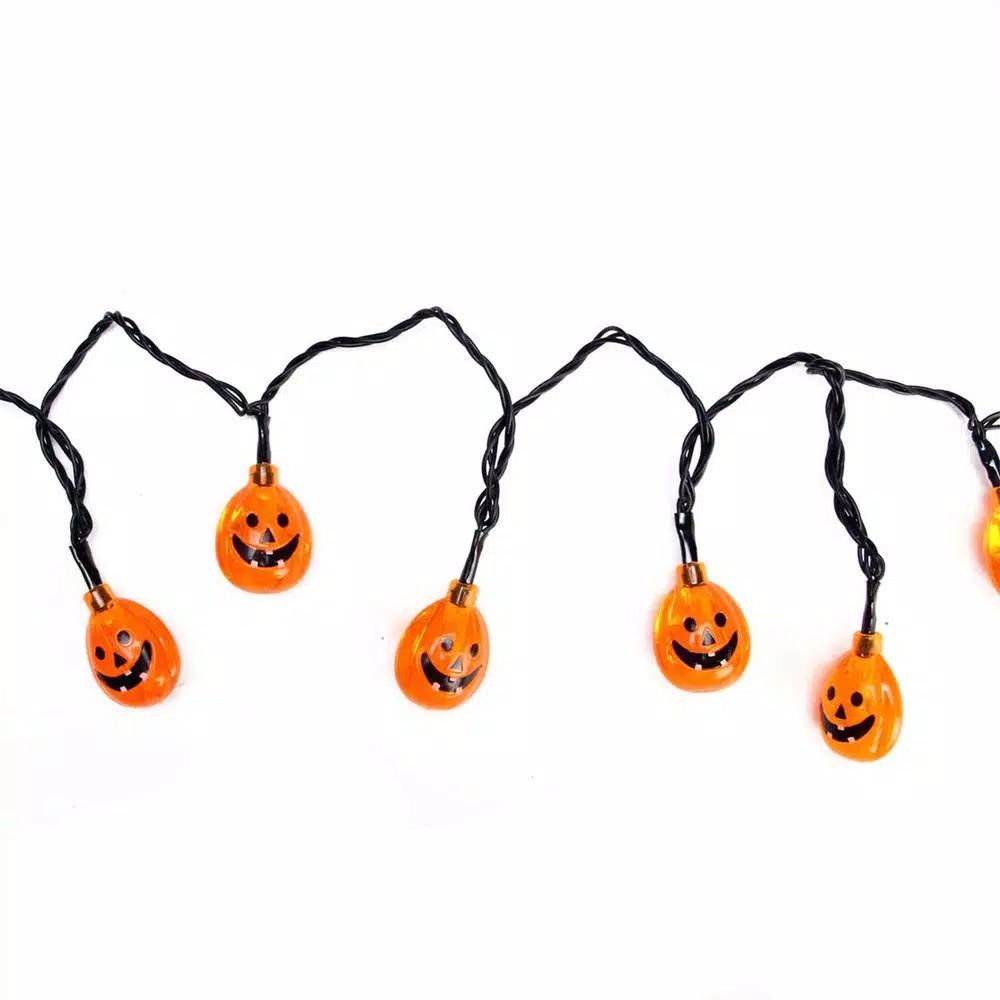 Northlight 4.75 in. LED Battery Operated Orange Jack-O-Lantern Pumpkin Halloween String Lights, 10-Set