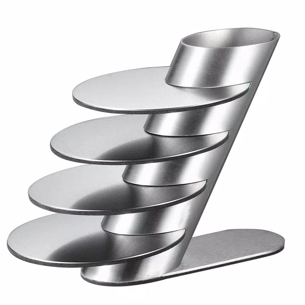 Visol Remy 4 in. Stainless Steel Round Coasters with Angled Holder, 4-Pack