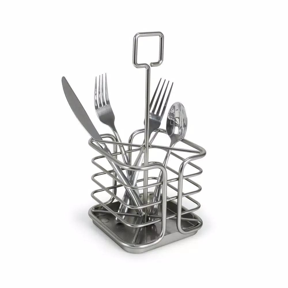 Spectrum Euro Kitchen Flatware & Silverware Organizer Caddy with Handle, Satin Nickel