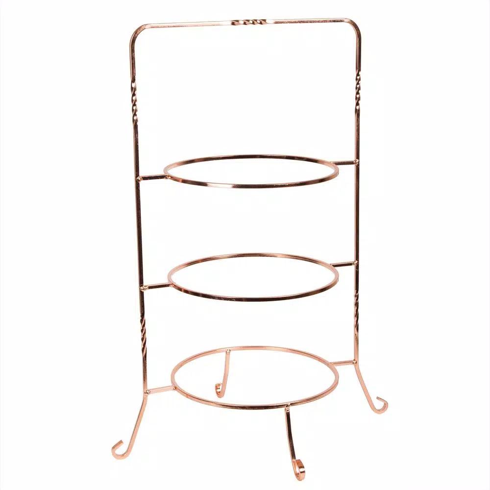 Creative Home 3-Tier Copper Plated Iron Cake & Tiered Stand, Handcrafted Serving Rack for Desserts and Fruit