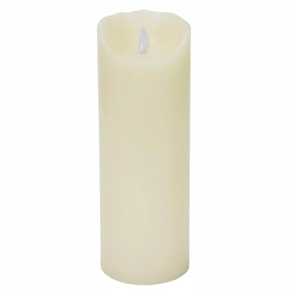 Unbranded Ivory Flameless Moving Pillar Flame 9 in. Real Wax LED Candle