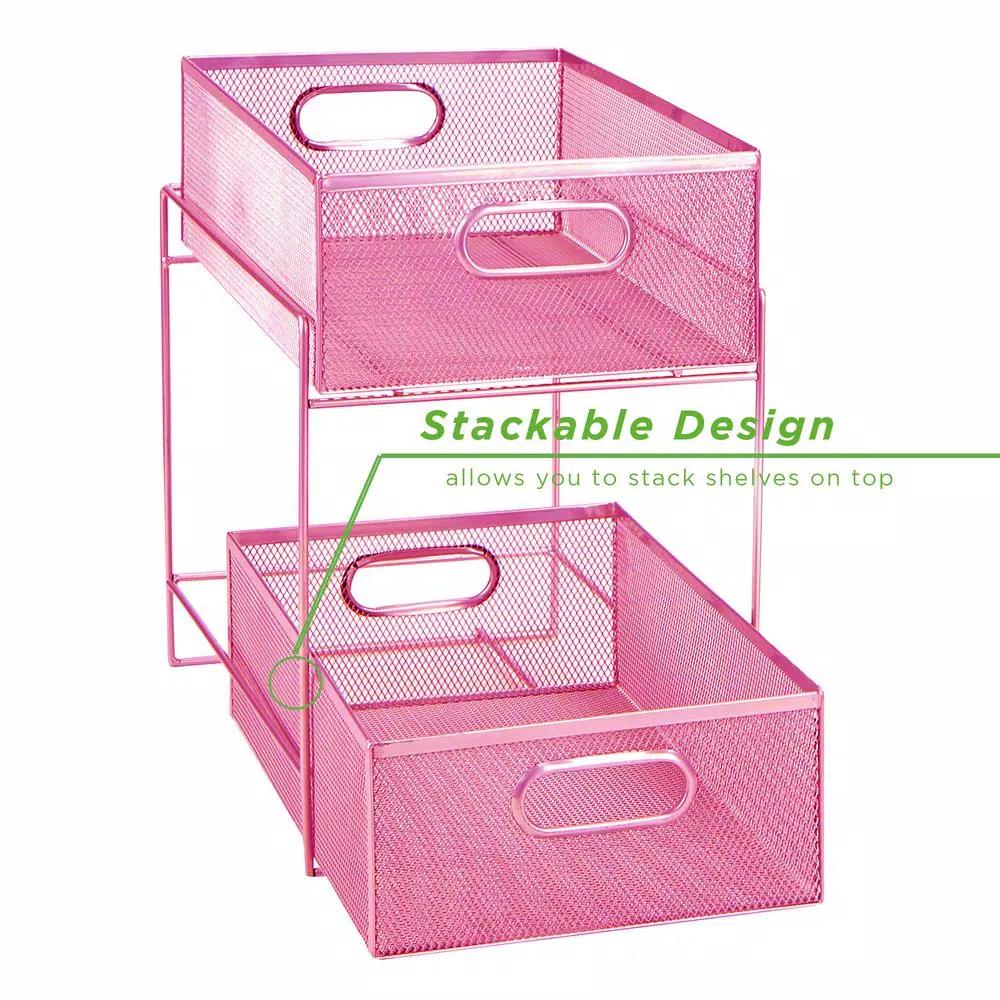 MIND READER 2-Tier Metal Mesh Utensil Caddy & Organizer, Pink