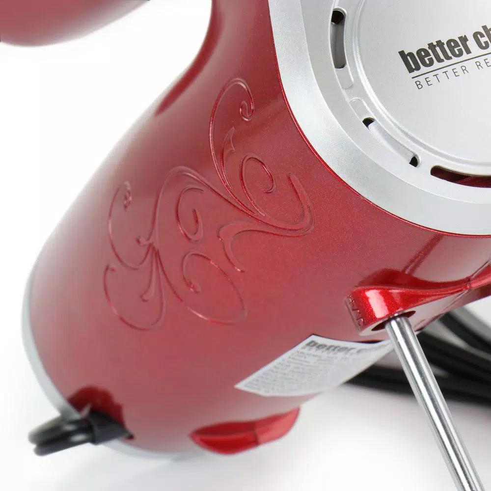 Better Chef 5-Speed Electric Hand Mixer with Stainless Steel Beaters and Dough Hooks, Red