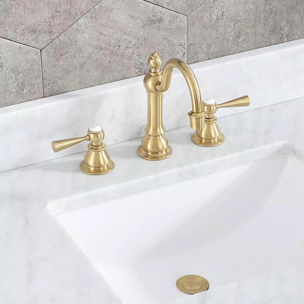 Water Creation 8 in. Widespread High Arc Lavatory Faucet, Satin Brass