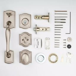 Baldwin Prestige Wesley Single Cylinder Satin Nickel Handleset with Arch Rose Carnaby Knob and SmartKey Security thumbnail 12