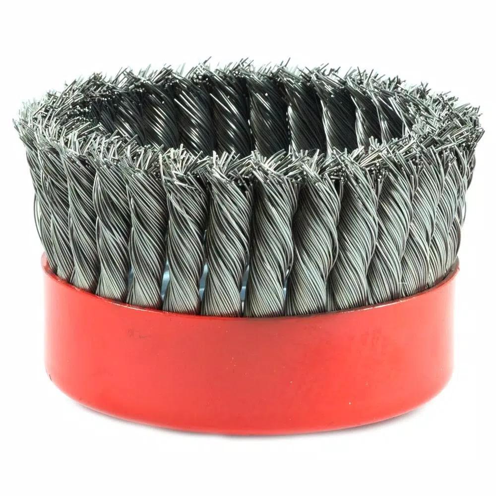 Forney 6 in. Knotted Wire Cup Brush, 5/8 in.-11 Threaded Arbor