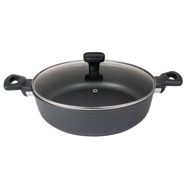 MasterPan Modern Series 5 qt. Cast Aluminum Nonstick Saute Pan with Glass Lid, Black