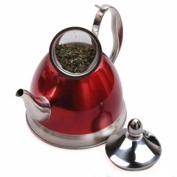 Creative Home Nobili-Tea 2 qt. Metallic Cranberry Stainless Steel Tea Kettle with Removable Infuser thumbnail 3