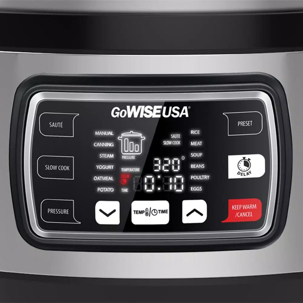 GoWISE USA Ovate 8.5 Qt. Stainless Steel Electric Oval Pressure Cooker with Accessories and 50 Recipes