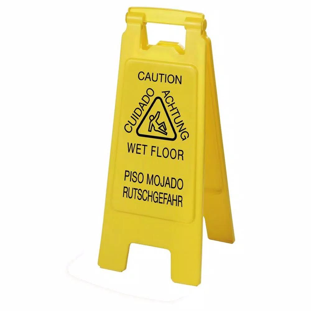 Carlisle Yellow Wet Floor Safety Signs - English, Spanish, German - 6 Pack