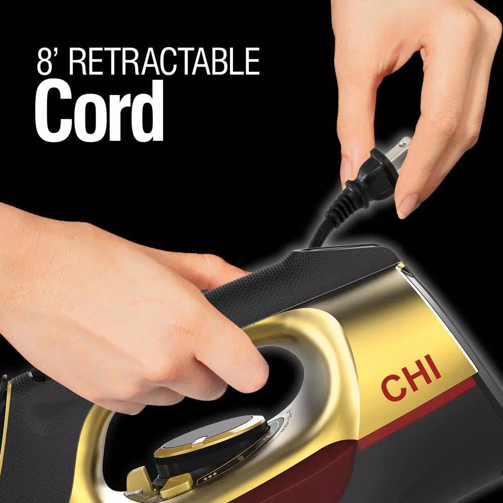 CHI Retractable Cord Steam Iron with Titanium-Infused Ceramic Soleplate, Gold