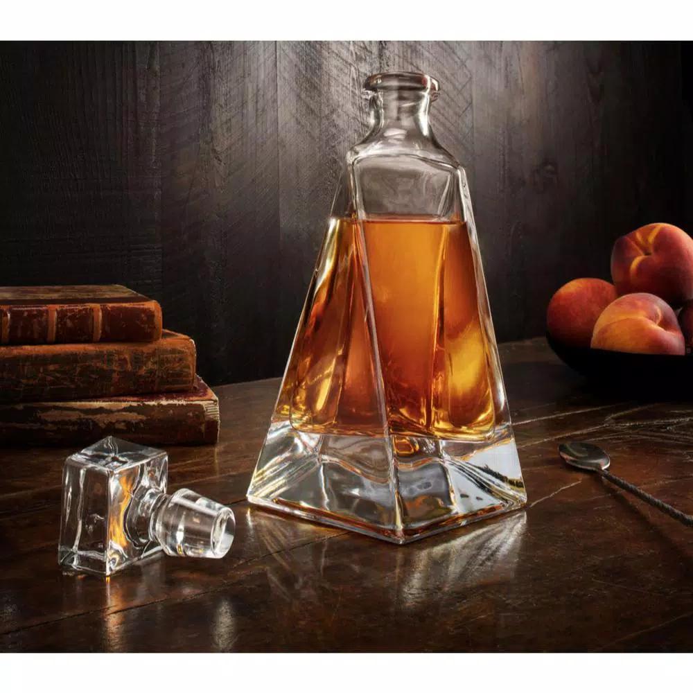 JoyJolt Atlas 22 oz. Crystal Whiskey Decanter with Stopper, Square Design