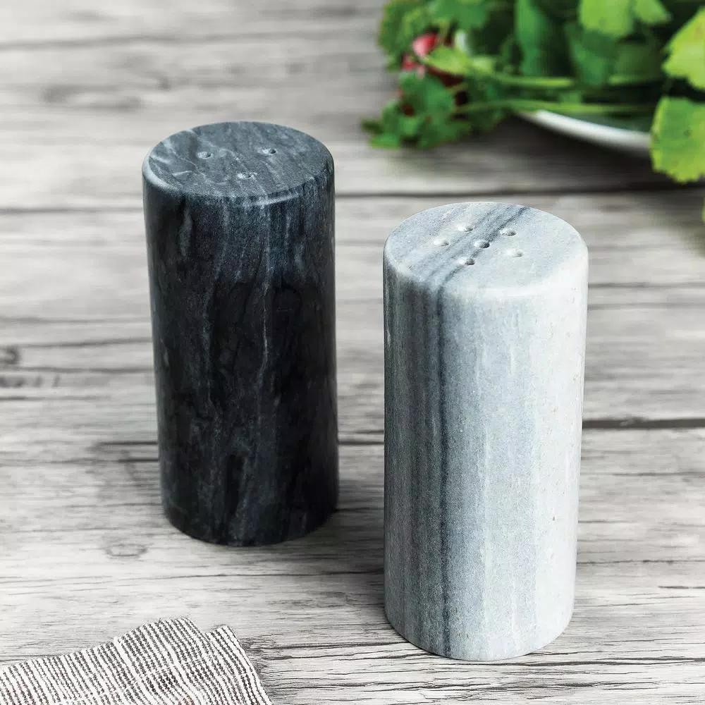 Fox Run Natural White and Black Marble Salt and Pepper Shaker Set