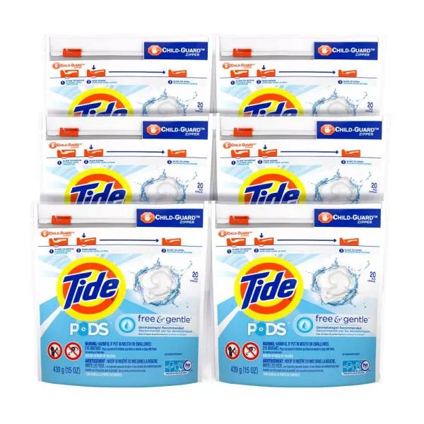 Tide PODS Free and Gentle Unscented Laundry Detergent Pods, 20-Count (6-Pack)