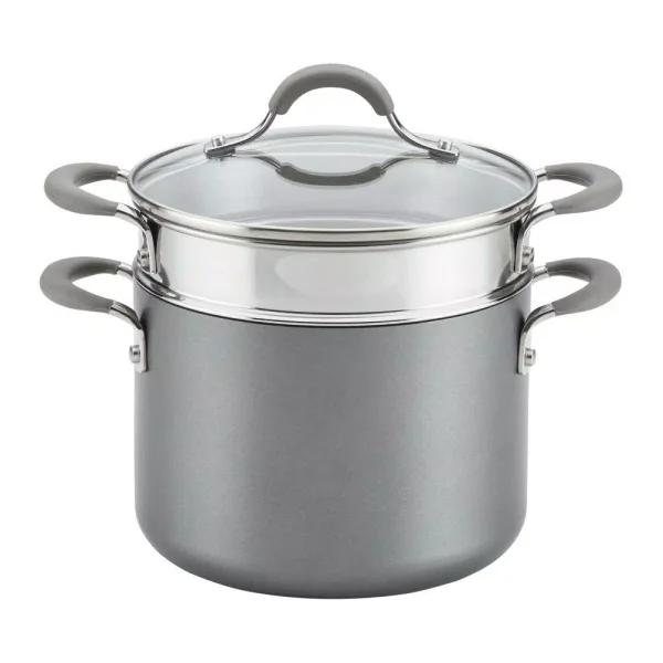 Circulon Elementum 5 Qt. Hard-Anodized Nonstick Multipot with Steamer Insert, Oyster Gray