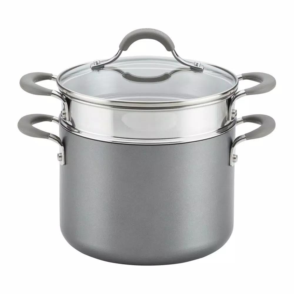 Circulon Elementum 5 Qt. Hard-Anodized Nonstick Multipot with Steamer Insert, Oyster Gray
