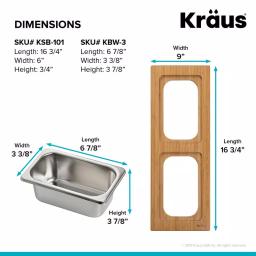 Kraus Workstation Kitchen Sink Bamboo Serving Board Set with 2 Stainless Steel Prep Bowls thumbnail 7