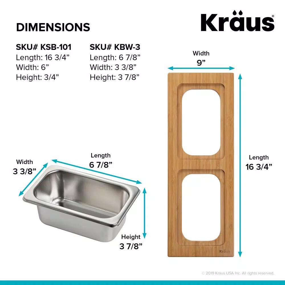 Kraus Workstation Kitchen Sink Bamboo Serving Board Set with 2 Stainless Steel Prep Bowls