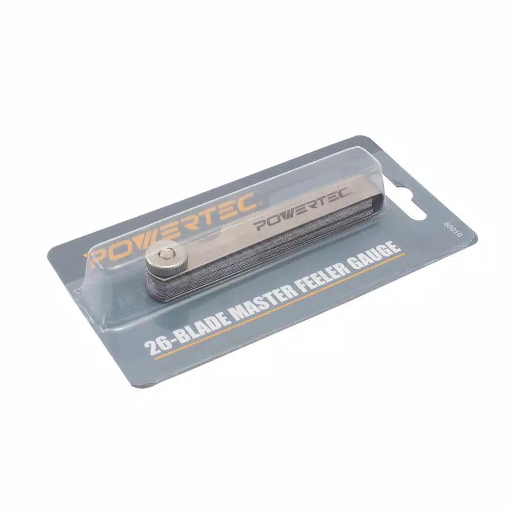 POWERTEC 26-Blade Feeler Gauge Set, 0.0015-0.025 in. Dual Marked Imperial and Metric