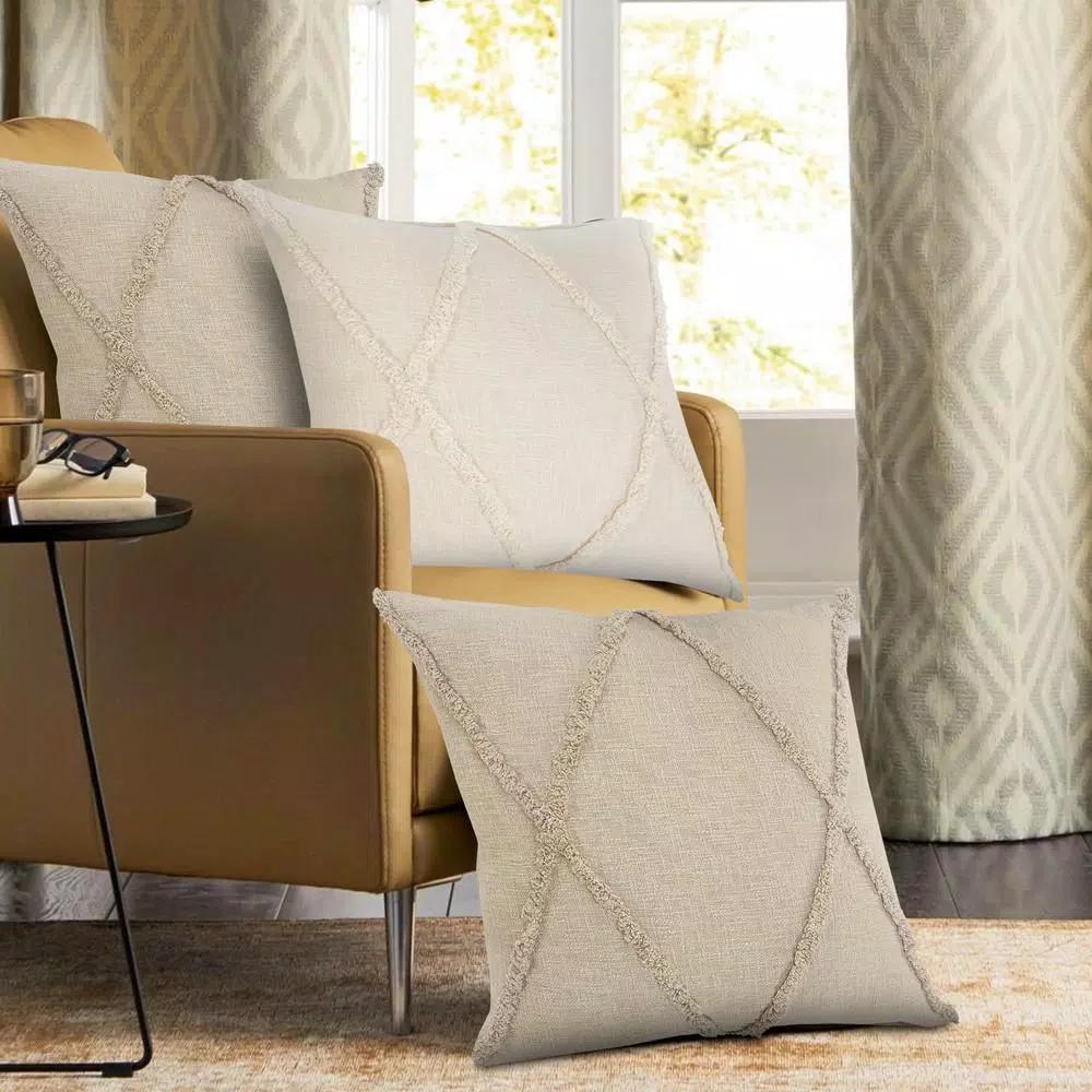 LR Resources Taupe Solid Hypoallergenic Cotton Throw Pillow with Polyester Insert, 20 x 20 in.