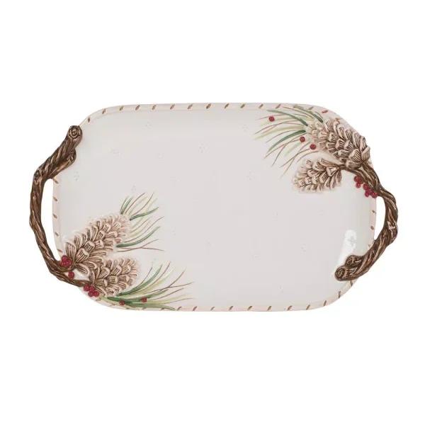 FITZ and FLOYD Forest Frost 15.25 in. Oval Ceramic Earthenware Serving Tray