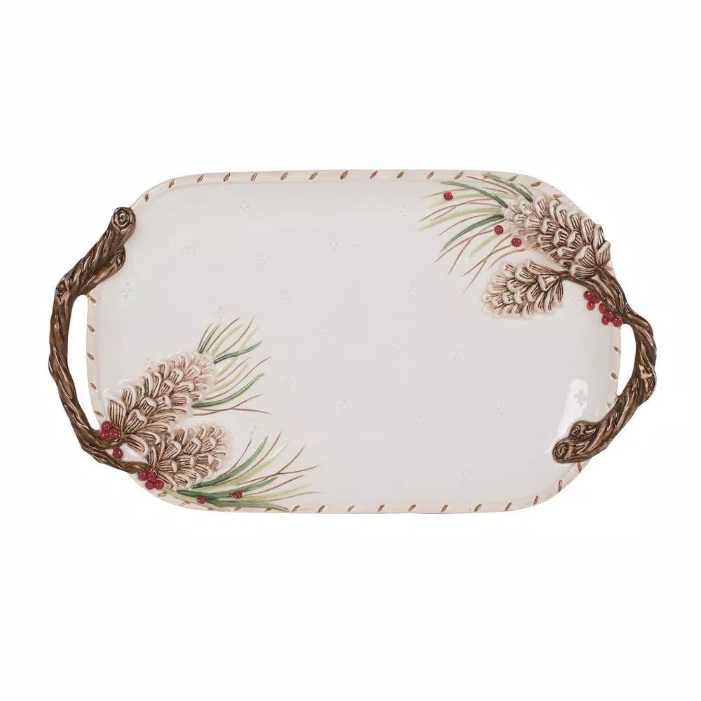FITZ and FLOYD Forest Frost 15.25 in. Oval Ceramic Earthenware Serving Tray
