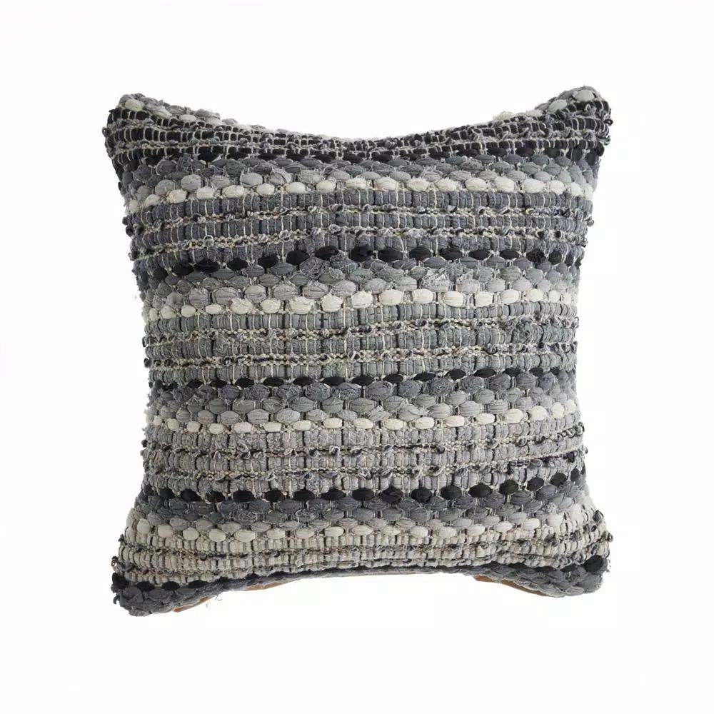 LR Resources Nia Black and Grey Striped Hypoallergenic Throw Pillow, 18 x 18 in.