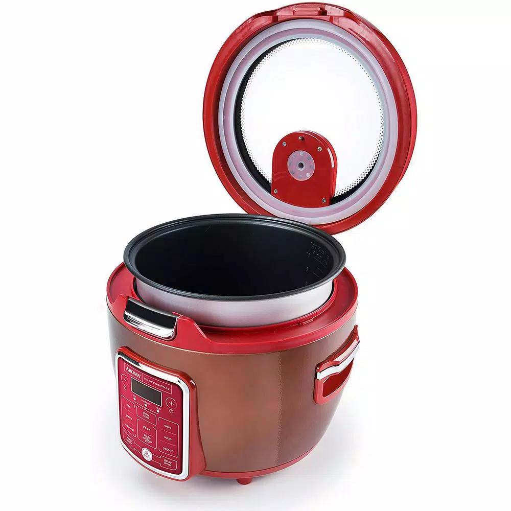 AROMA 20-Cup Red Rice Cooker and Slow Cooker with Glass Lid, 11 Programmable Functions