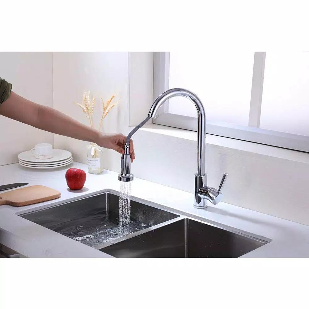 Vanity Art Single-Handle Pull-Down Kitchen Faucet, Chrome Finish, Brass Construction
