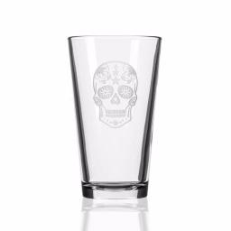 Rolf Glass Sugar Skull 16 oz. Pint Glass Set of 4 - Sand-Etched Glassware thumbnail 2