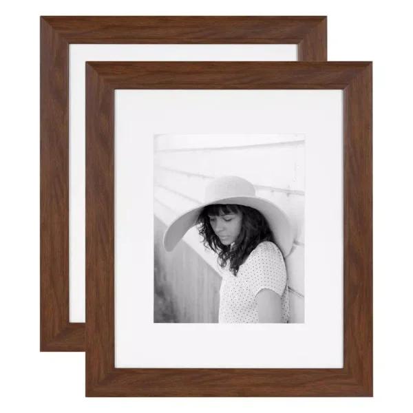Kate and Laurel Edson Walnut Brown Picture Frame Set, 16 x 20 in. with 11 x 14 in. Mat (Set of 2)