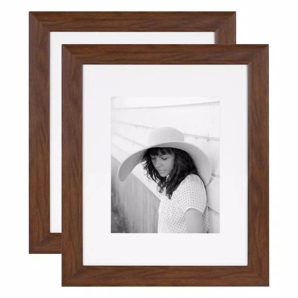 Kate and Laurel Edson Walnut Brown Picture Frame Set, 16 x 20 in. with 11 x 14 in. Mat (Set of 2)