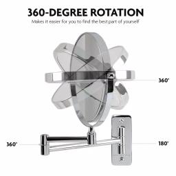 Ovente Wall Mounted Dual-Sided Makeup Mirror, 1x/10x Magnification, Polished Chrome thumbnail 2
