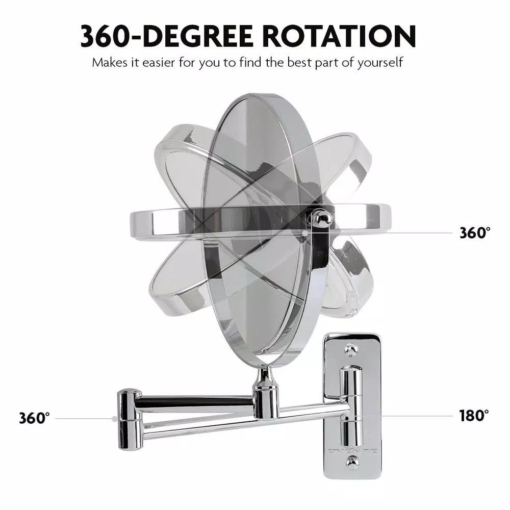 Ovente Wall Mounted Dual-Sided Makeup Mirror, 1x/10x Magnification, Polished Chrome