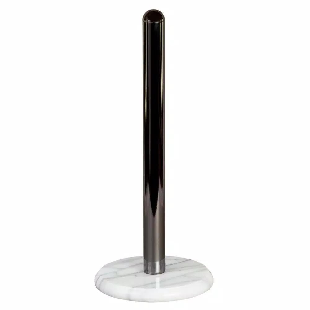 Creative Home Natural Marble Paper Towel Holder with Gunmetal Metal Pole, 12 in. Height