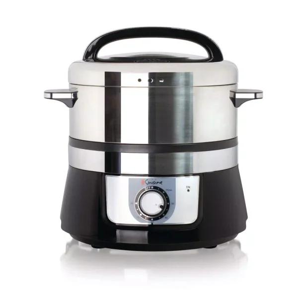 Euro Cuisine 3.4 Qt. Stainless Steel Electric Food Steamer and Rice Cooker, 1200W, Black