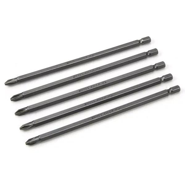 STARK USA Stark 6 in. Phillips Screwdriver Bit Set, Extra-Long Magnetic S2 Steel Bits, 1/4 in. Hex Shank (5-Pack)