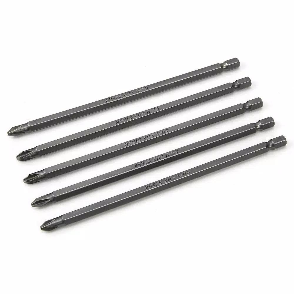STARK USA Stark 6 in. Phillips Screwdriver Bit Set, Extra-Long Magnetic S2 Steel Bits, 1/4 in. Hex Shank (5-Pack)