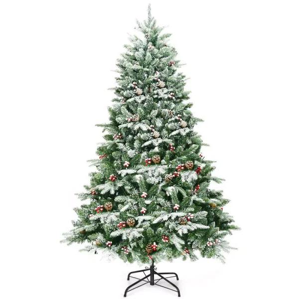 Costway 6.5 ft. Pre-Lit Slim Fraser Fir Artificial Christmas Tree with 450 Warm White LED Lights and Snow Flocking