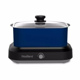 West Bend 5 Qt. Blue Non-Stick Versatility Slow Cooker with Griddle Base, Travel Lid and Thermal Tote thumbnail 1