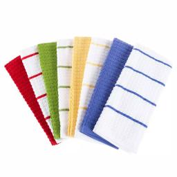Lavish Home 8-Piece Waffle Weave Cotton Kitchen Towel Set, Multi-Color Striped and Solid thumbnail 1