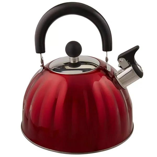 Mr. Coffee Twining 2.1 Qt. Red Stainless Steel Whistling Tea Kettle, 8-Cup Capacity