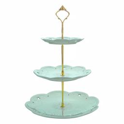 MALACASA 3-Tiered Green Porcelain Cupcake Tower Stand, Round Dessert & Cake Serving Stand thumbnail 1