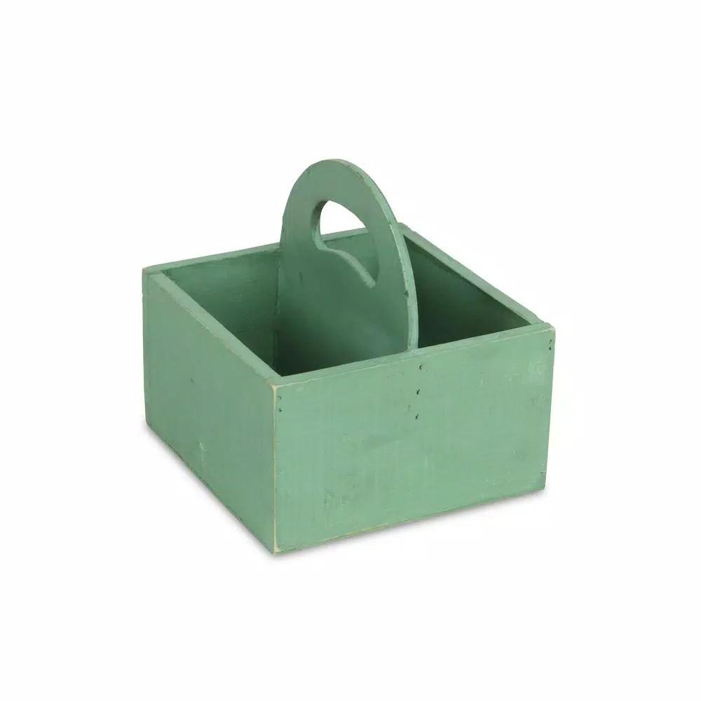 Cheungs Teal Wooden Square Caddy Decorative Tray with Handle