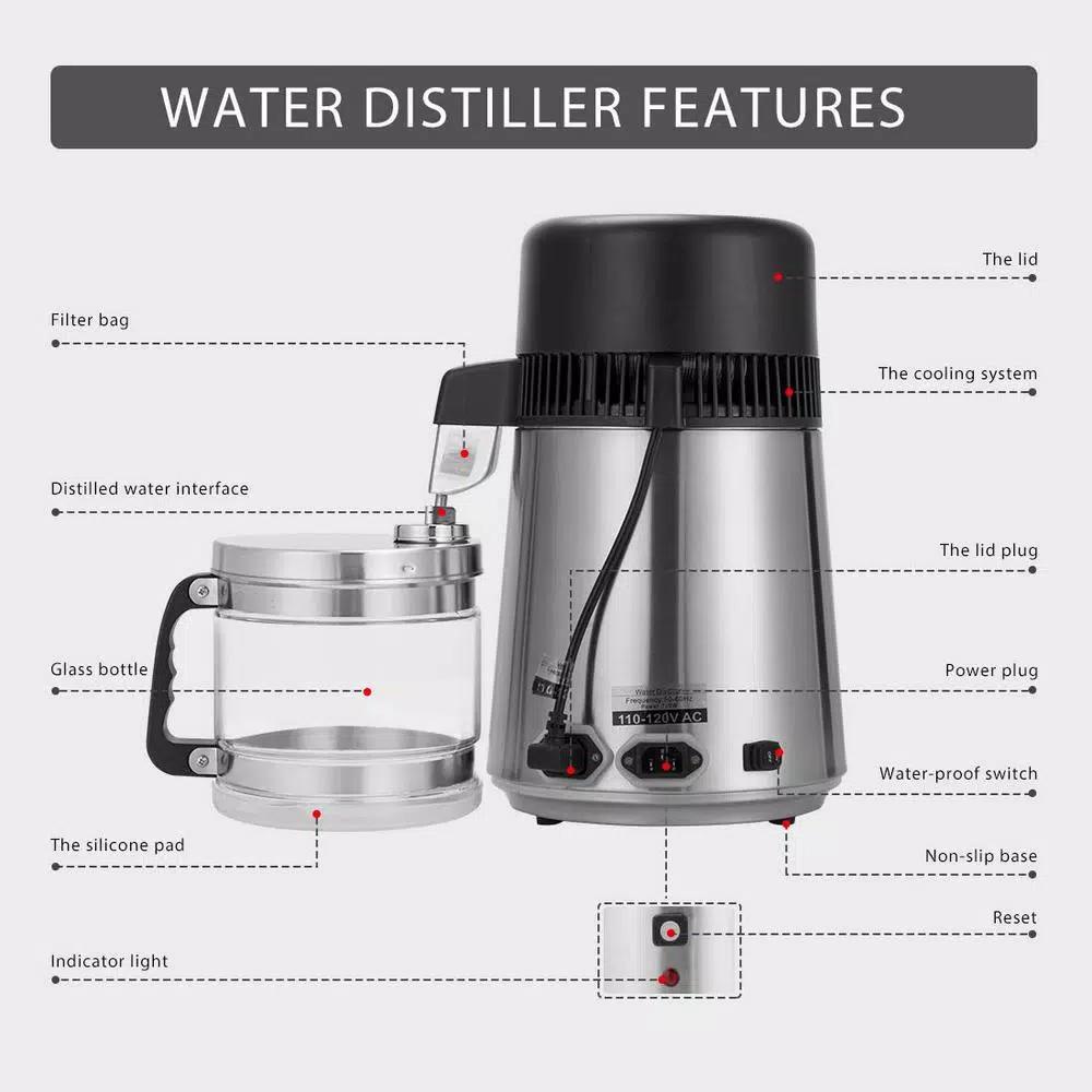 VIVOHOME 16-Cup Water Distiller Machine, 304 Stainless Steel Purifier with Carbon Filter